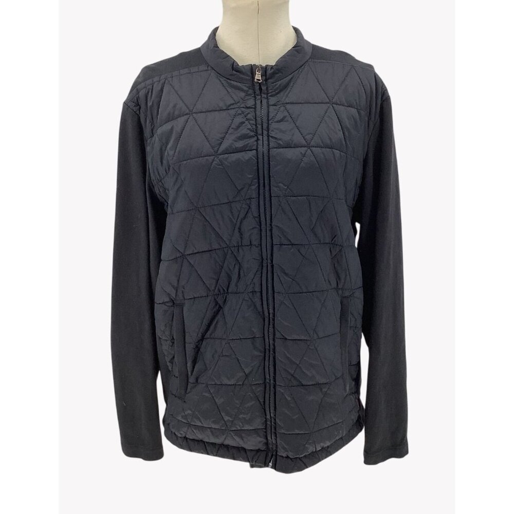 Zachary Prell XL Black Quilted Bomber Jacket With Cotton Sleeves Made In Italy